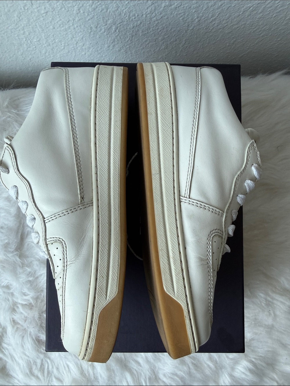 Prada White Leather Low-Top Sneakers with Gum Sole - Picture 6 of 8